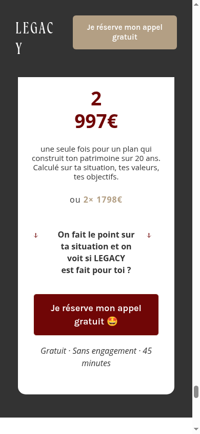Étape tarif Legacy sur mobile