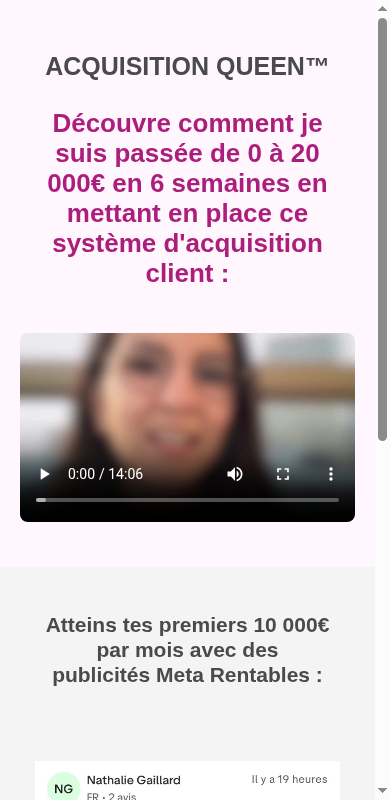 Page masterclass Acquisition Queen sur mobile