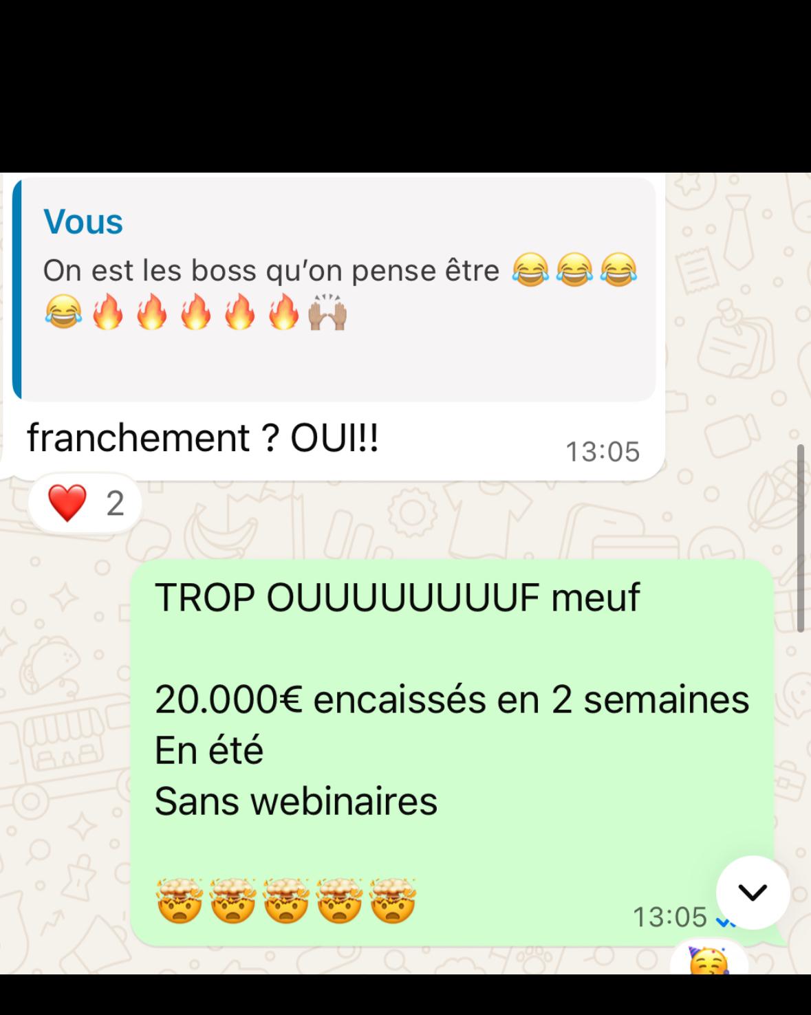 Message WhatsApp original d’un client, identité masquée